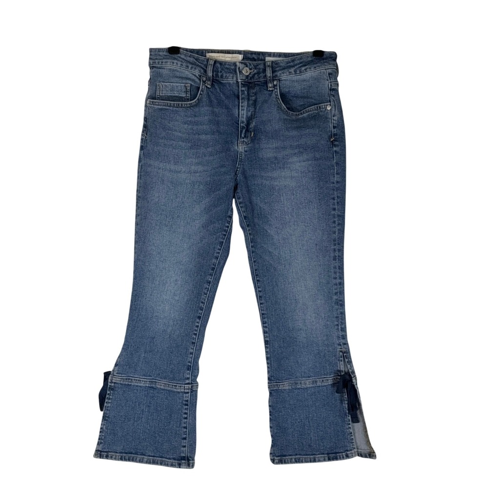 Pilcro Blue Cropped‎ Flare Jeans - 30 - Bow Detail Side Slit Boho Coastal Denim